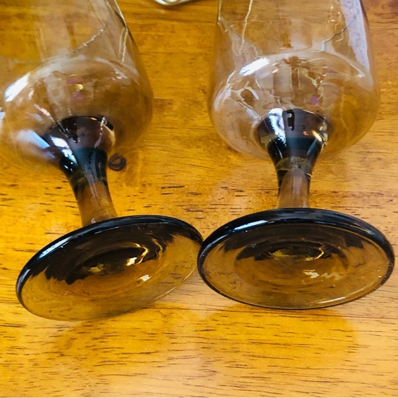 Vintage 70s MCM Libbey Glass Company Tawny Water Goblets 2 / 4 oz Glasses - Picture 3 of 5